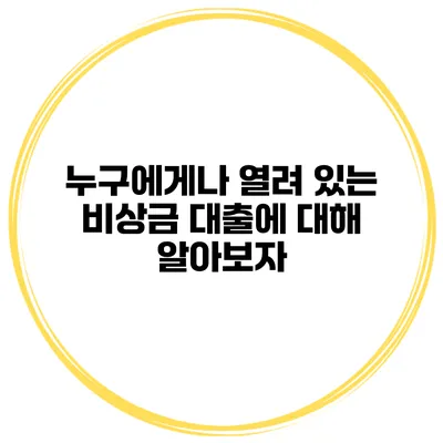 누구에게나 열려 있는 비상금 대출에 대해 알아보자